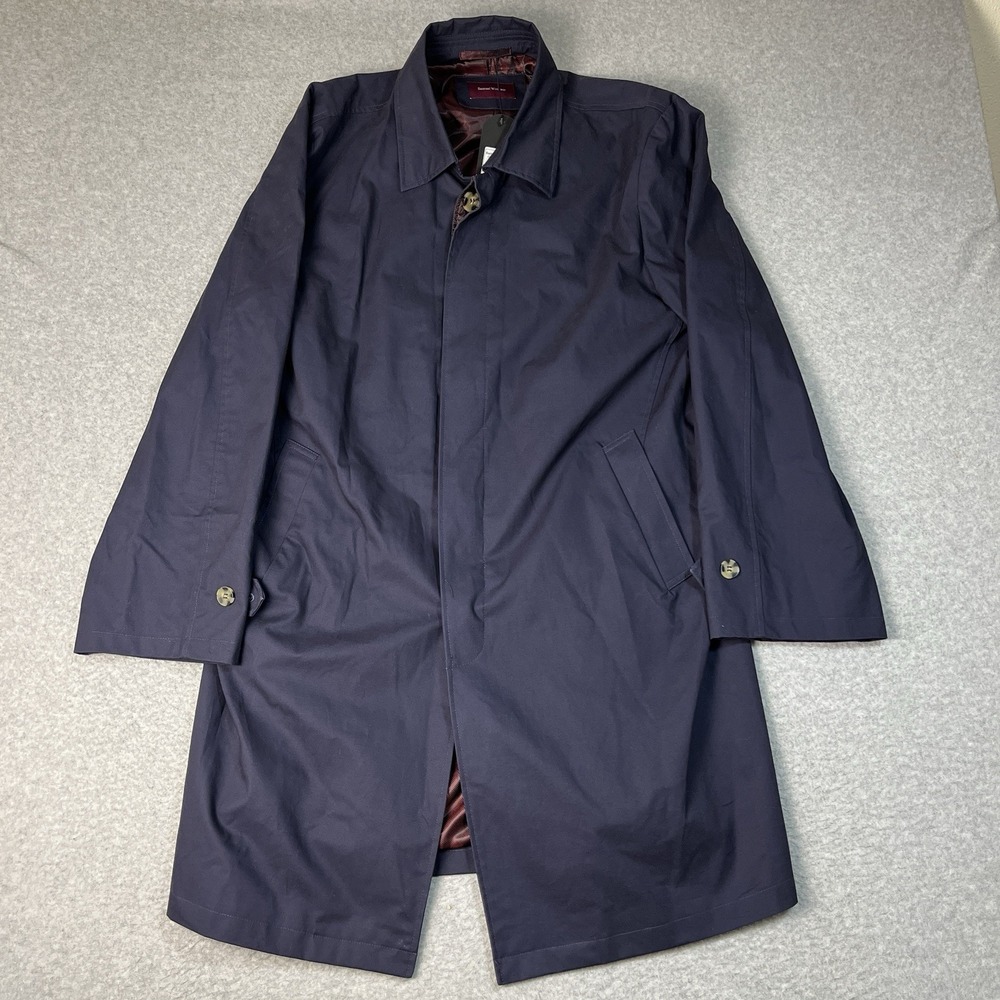 Samuel Windsor Overcoat Mens 42 Blue Button Up Long Cotton Navy Lined Trench NEW